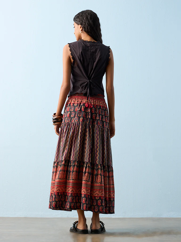Bombay Paisley Black Printed Cotton Skirt - Image 4