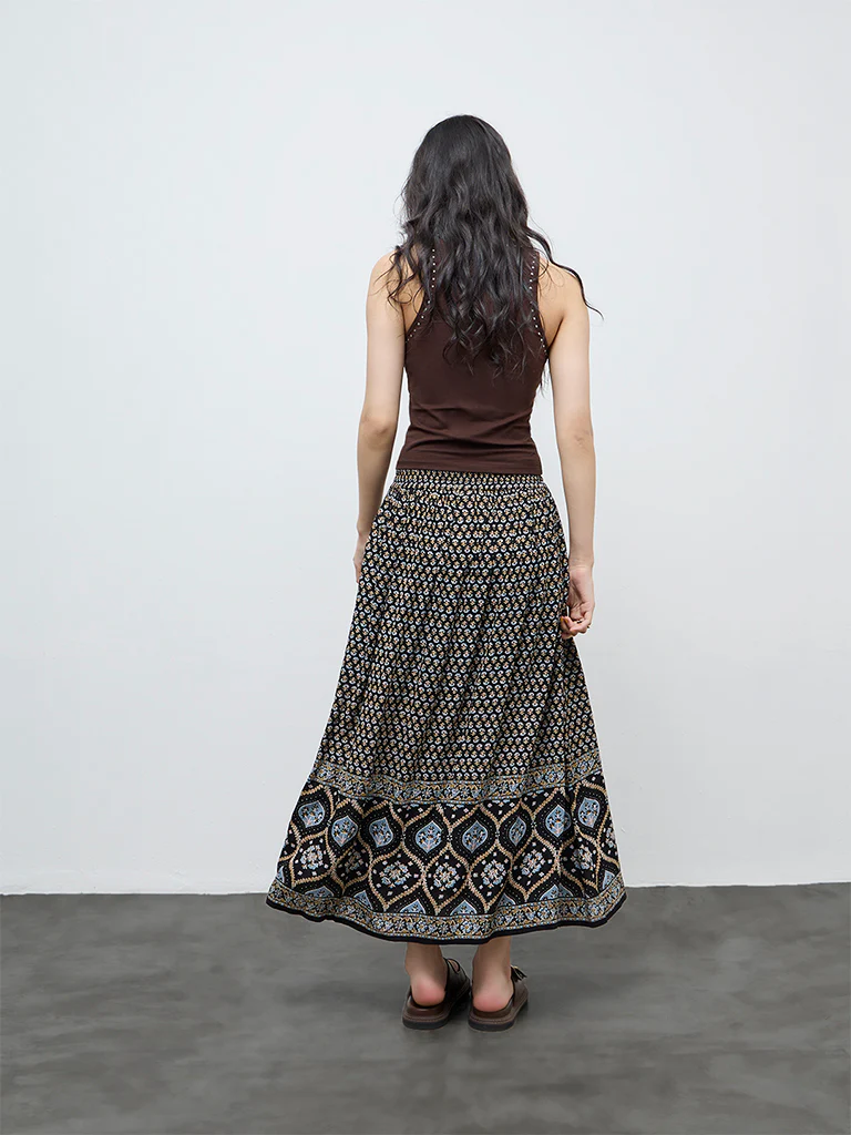 Bombay Paisley Black Printed High-Rise Cotton-Blend Skirt - Image 4