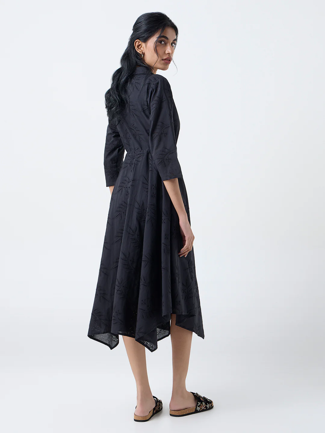 Bombay Paisley Black Schiffli Cotton Asymmetric Dress - Image 4