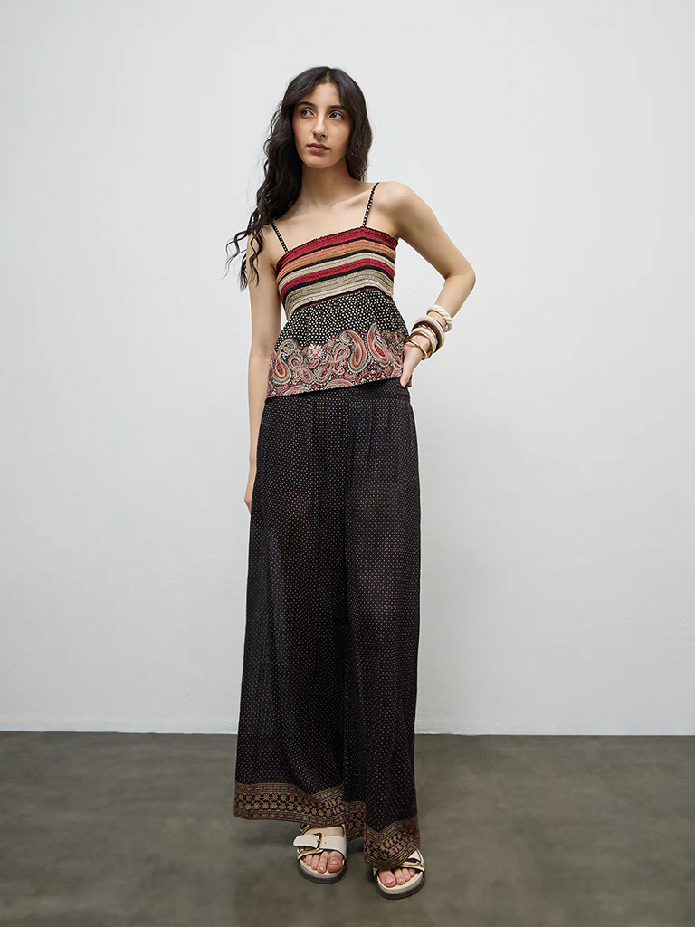 Bombay Paisley Black Smocked Cotton Top - Image 2
