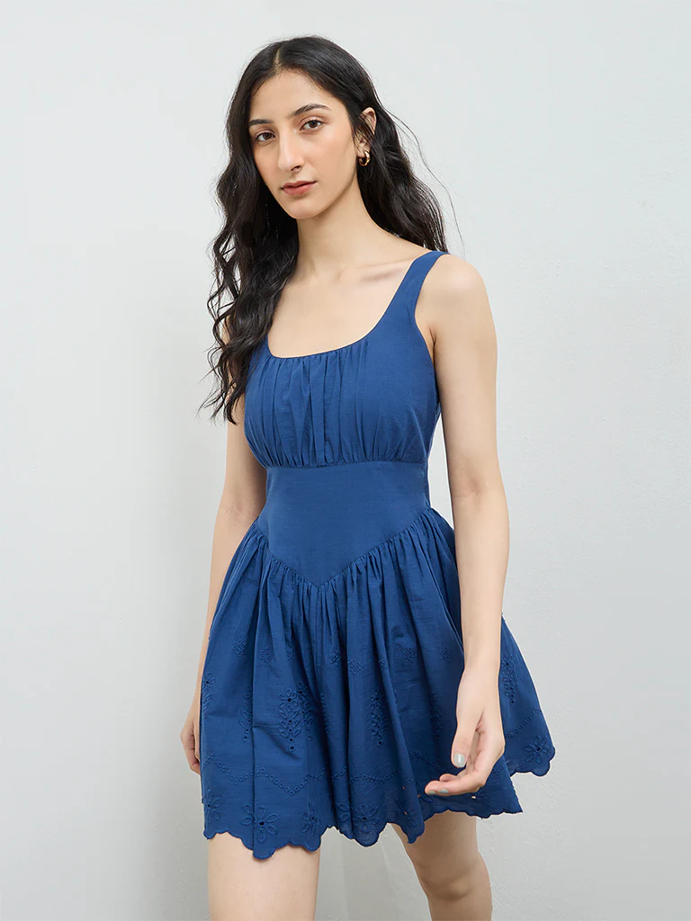 Bombay Paisley Blue Corset-Style Cotton A-Line Dress - Image 2