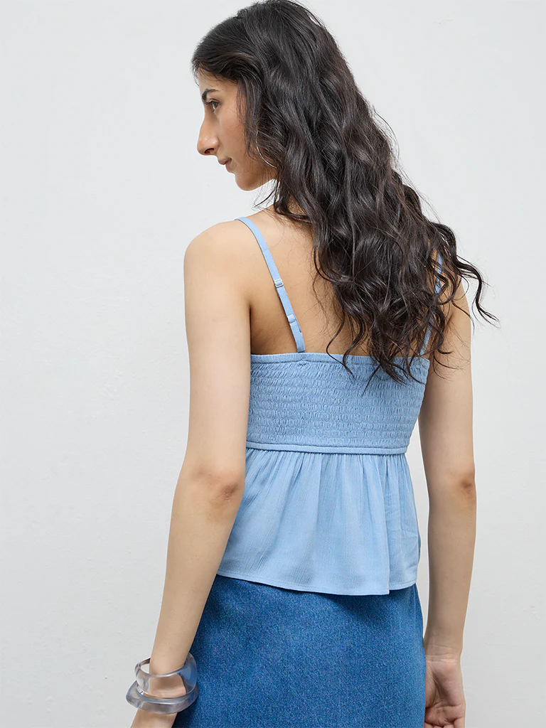Bombay Paisley Blue Crochet Cotton-Blend Top - Image 4