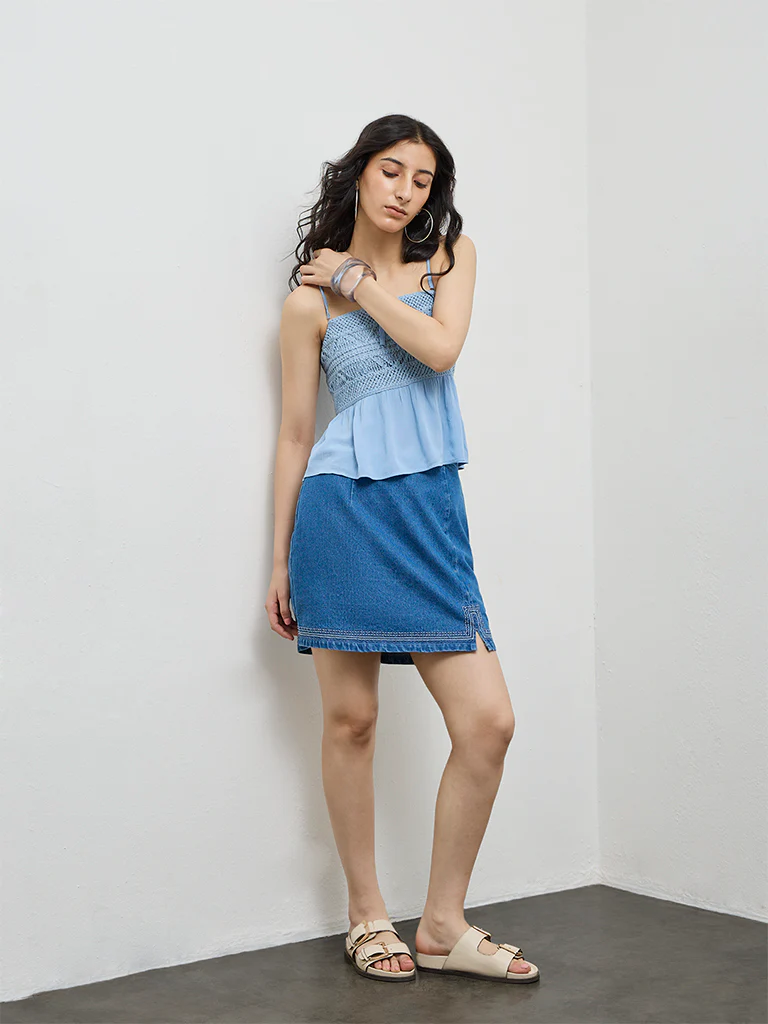 Bombay Paisley Blue Denim Skirt