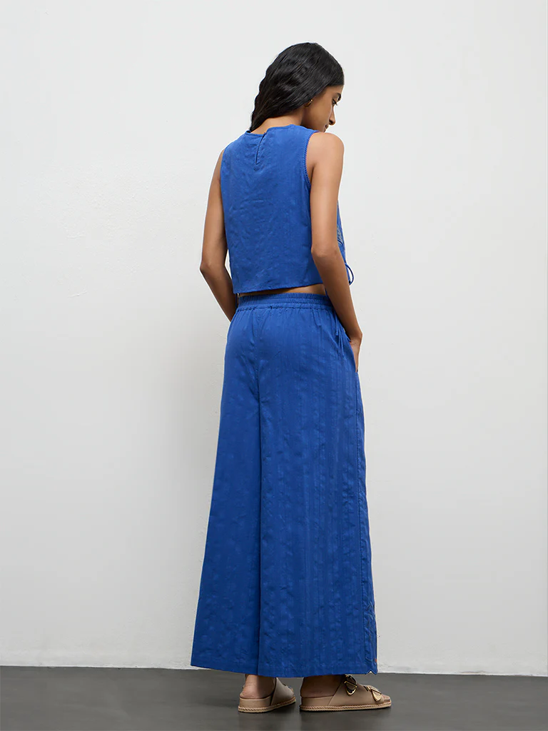 Bombay Paisley Blue Embroidered High-Rise Cotton Pants - Image 4