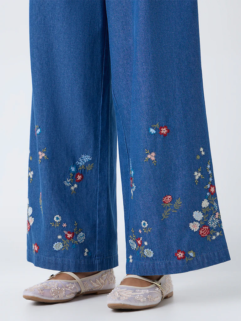 Bombay Paisley Blue Embroidered High-Rise Denim Pants - Image 3
