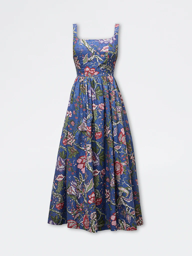 Bombay Paisley Blue Floral Cotton A-Line Dress - Image 5