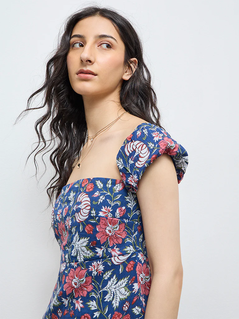 Bombay Paisley Blue Floral Cotton Straight Dress - Image 3