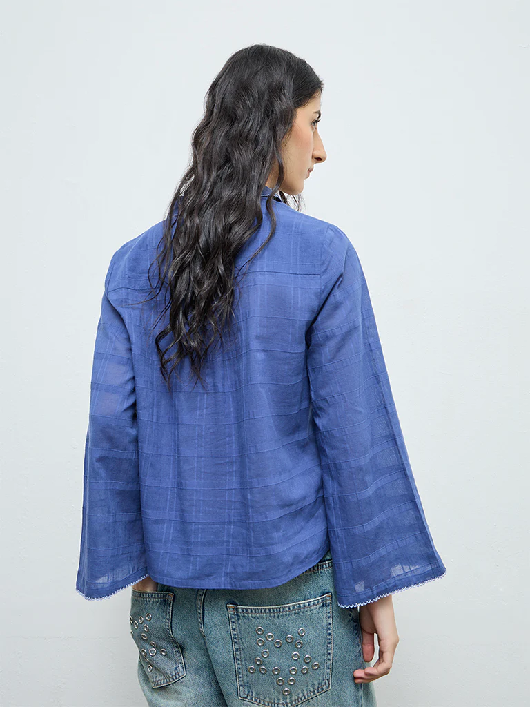 Bombay Paisley Blue Floral Embroidered Cotton Shirt - Image 4