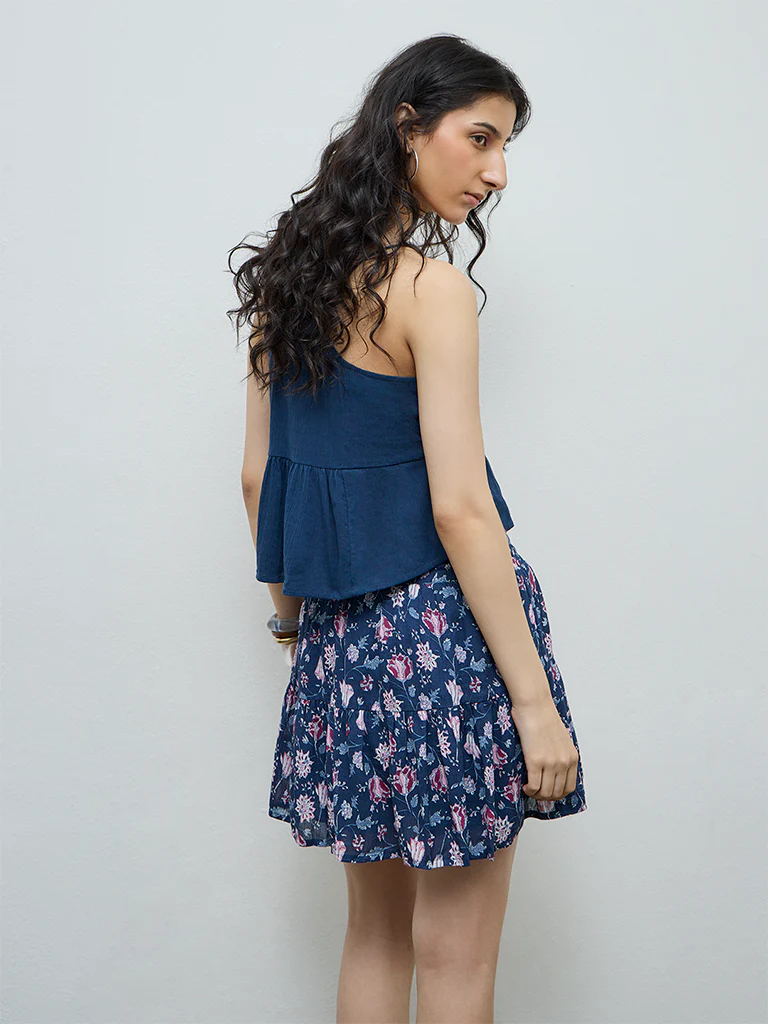 Bombay Paisley Blue Floral Embroidered Cotton Top - Image 4