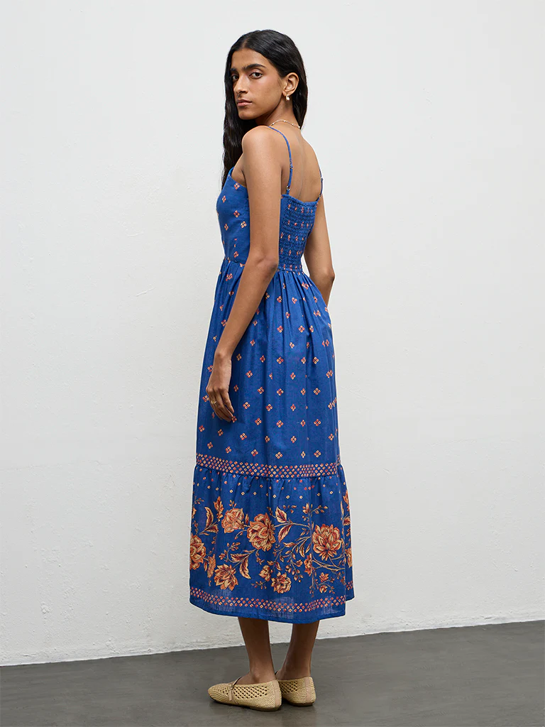 Bombay Paisley Blue Printed Cotton A-Line Dress - Image 4