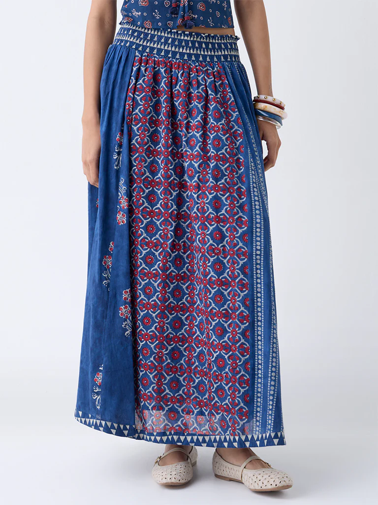 Bombay Paisley Blue Printed Cotton Maxi Skirt - Image 2