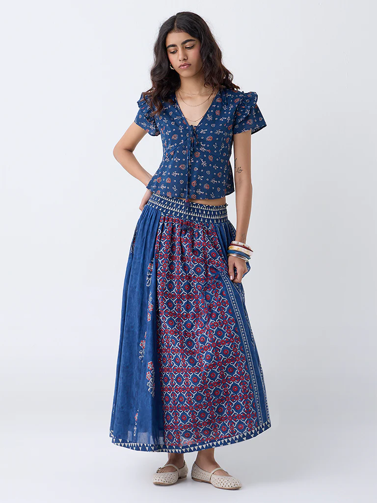 Bombay Paisley Blue Printed Cotton Top - Image 2