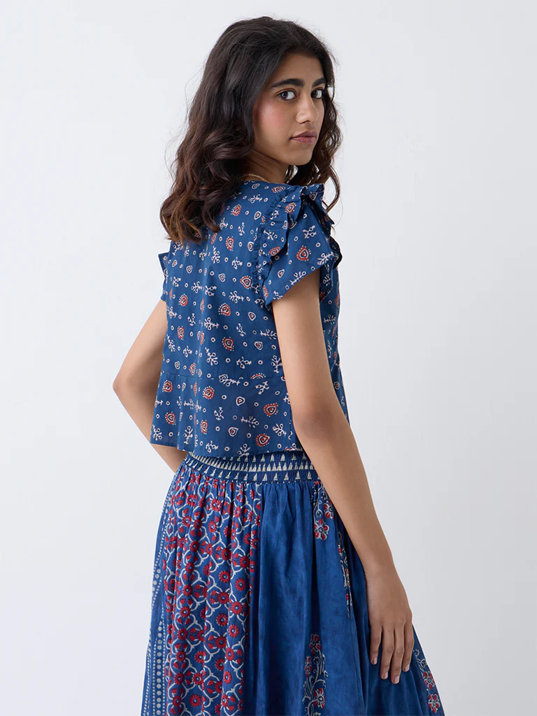 Bombay Paisley Blue Printed Cotton Top - Image 4