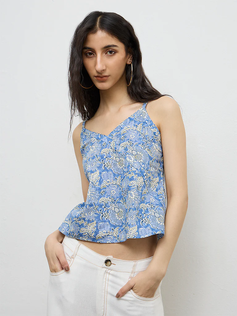 Bombay Paisley Blue Printed Cotton Top