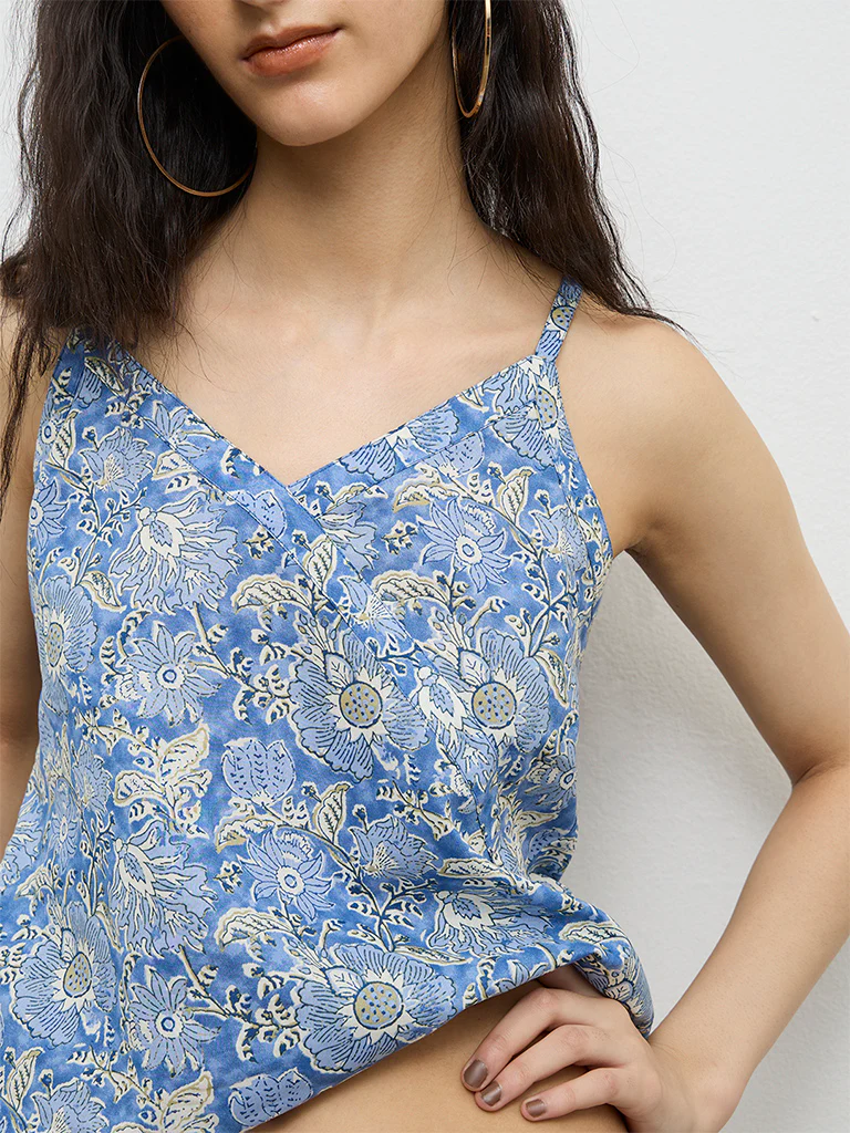 Bombay Paisley Blue Printed Cotton Top - Image 3