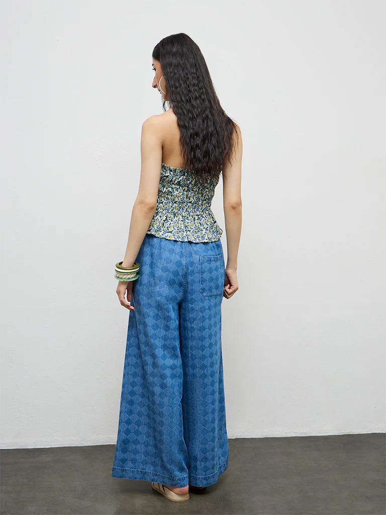Bombay Paisley Blue Printed High-Rise Cotton-Blend Pants - Image 4
