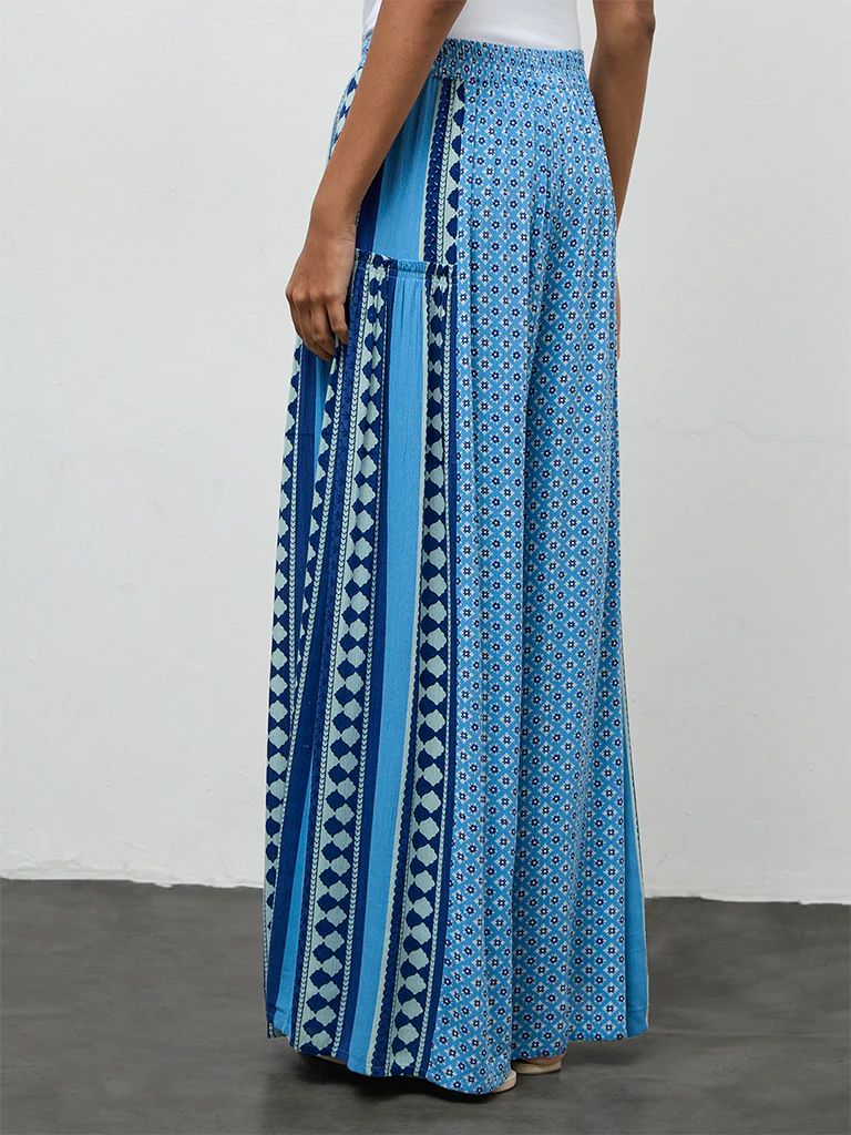 Bombay Paisley Blue Printed High-Rise Cotton-Blend Pants - Image 4