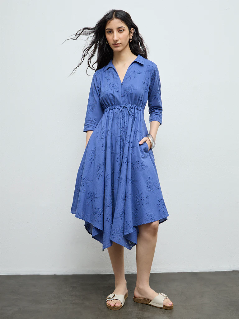 Bombay Paisley Blue Schiffli Embroidered A-Line Dress - Image 2