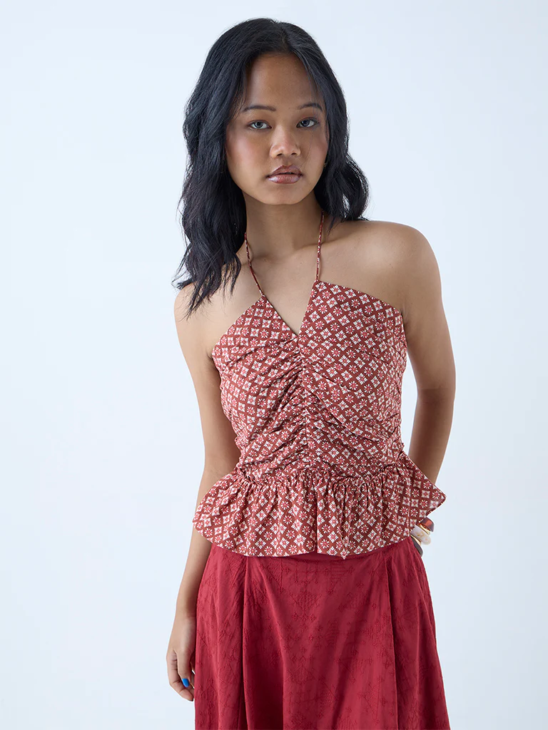 Bombay Paisley Brown Floral Printed Cotton Top