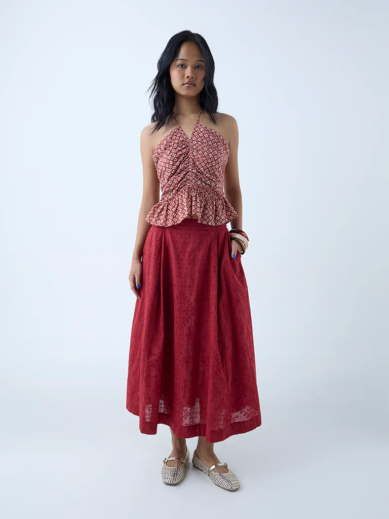 Bombay Paisley Brown Floral Printed Cotton Top - Image 2