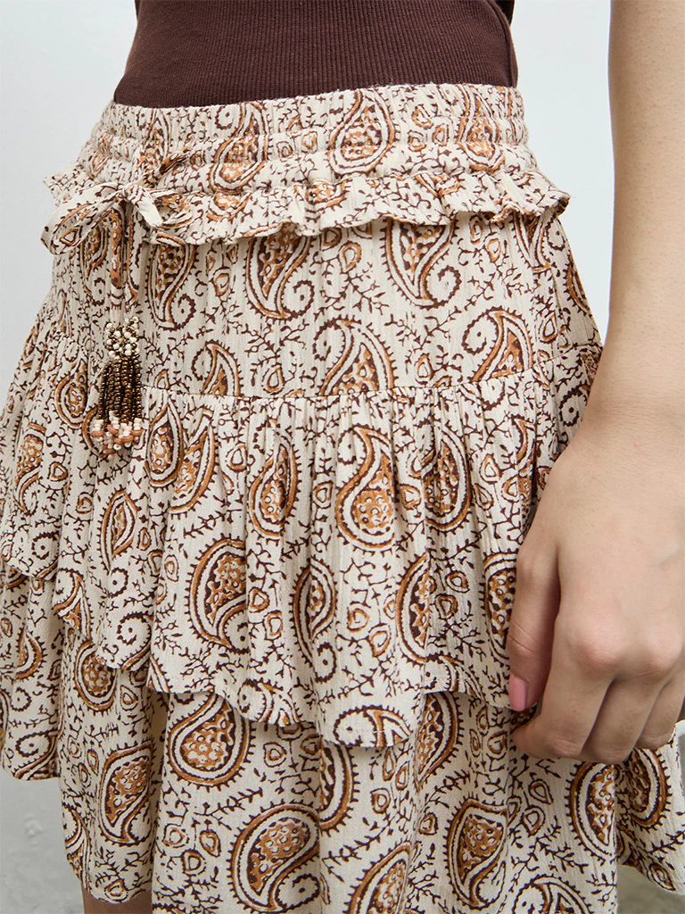 Bombay Paisley Brown Paisley Printed Tiered Skirt - Image 3