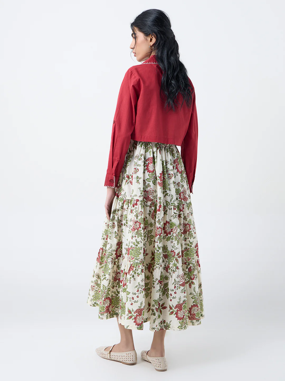 Bombay Paisley Cream Cotton Tiered Dress with Jacket - Image 4