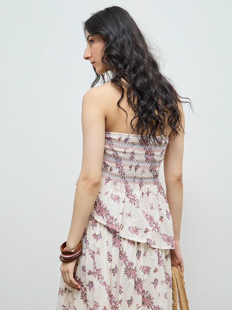 Bombay Paisley Cream Floral Cotton Tube Top - Image 4