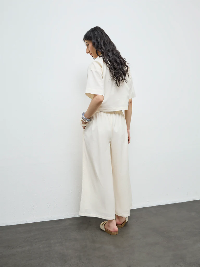 Bombay Paisley Cream Floral Embroidered Cotton-Blend Pants - Image 4