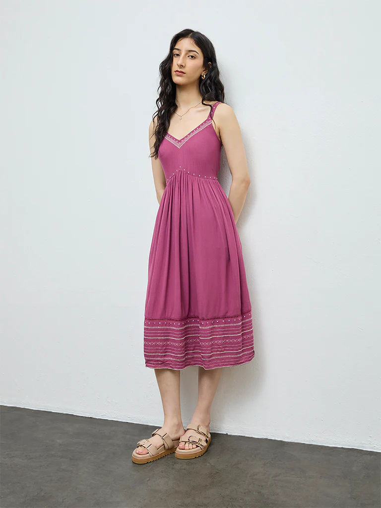 Bombay Paisley Dusty Rose Embroidered Empire-Line Dress - Image 4