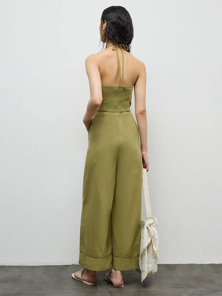 Bombay Paisley Green Embroidered Cotton-Blend Jumpsuit - Image 4
