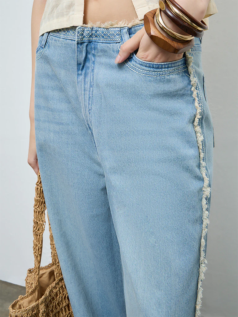 Bombay Paisley Light Blue High-Rise Jeans - Image 3