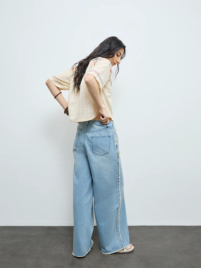 Bombay Paisley Light Blue High-Rise Jeans - Image 4