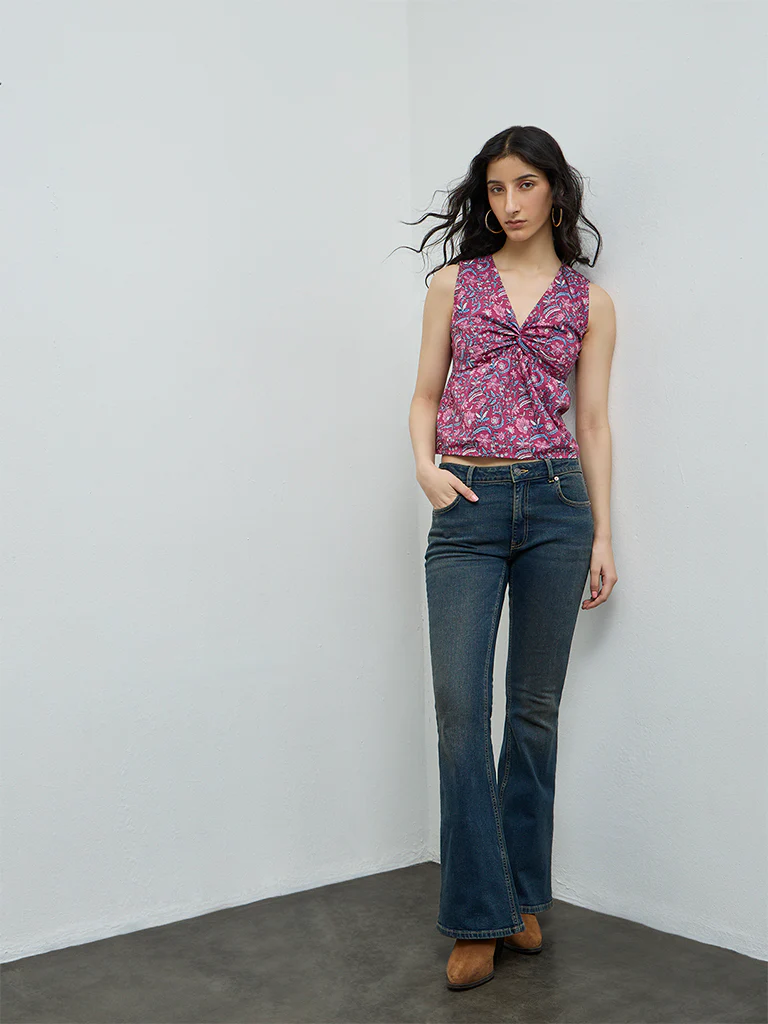 Bombay Paisley Magenta Floral Detailed Cotton Top - Image 2