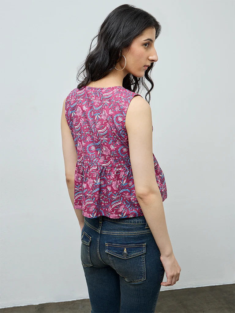 Bombay Paisley Magenta Floral Detailed Cotton Top - Image 4