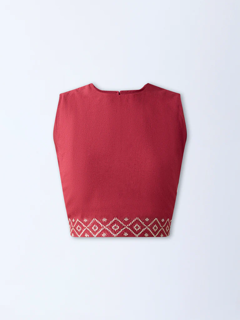 Bombay Paisley Maroon Embroidered Cotton-Blend Crop Top - Image 5
