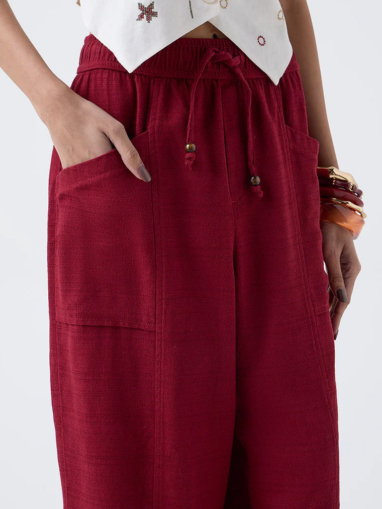 Bombay Paisley Maroon Solid Cotton-Blend Pants - Image 3