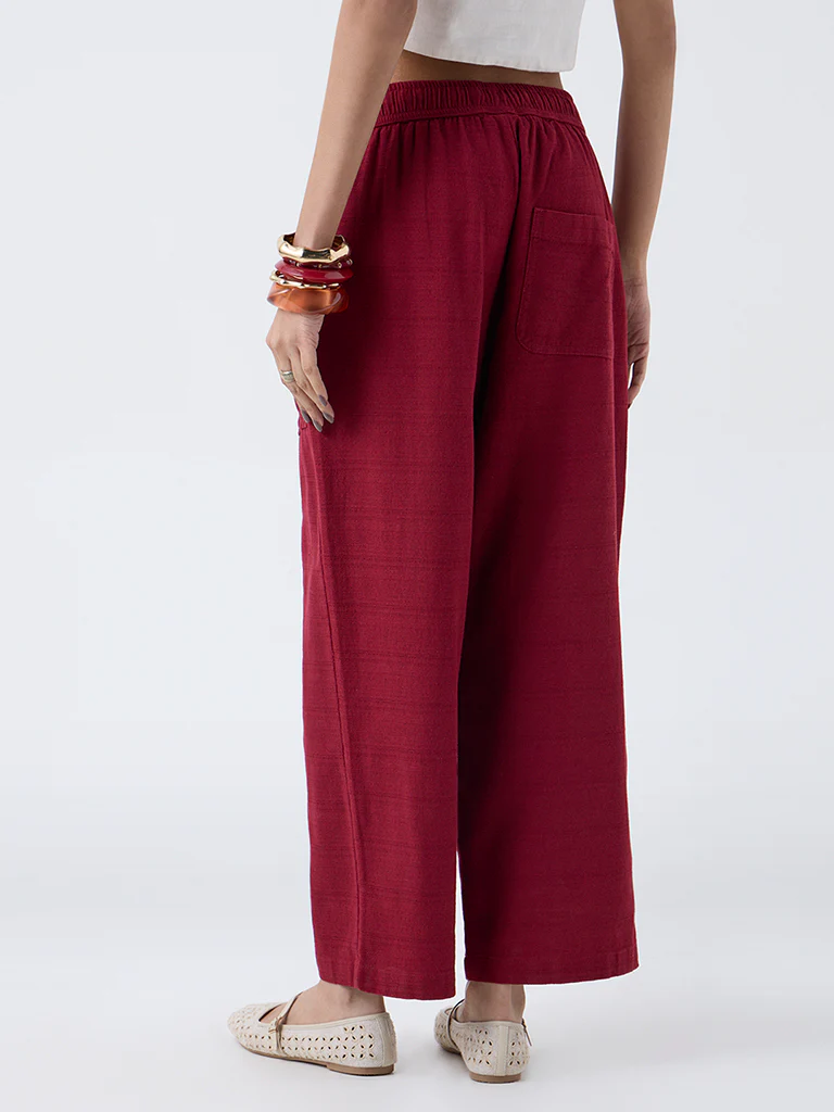 Bombay Paisley Maroon Solid Cotton-Blend Pants - Image 4