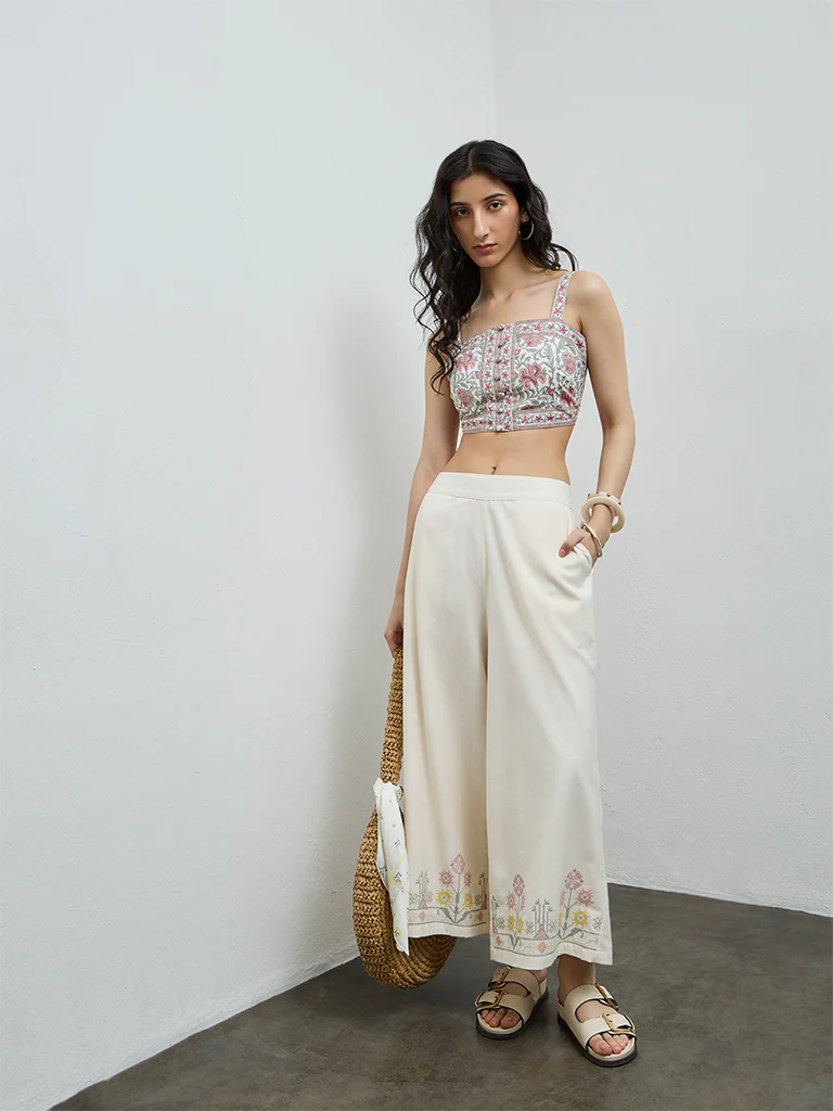 Bombay Paisley Multicolor Floral Cotton Crop Top - Image 2