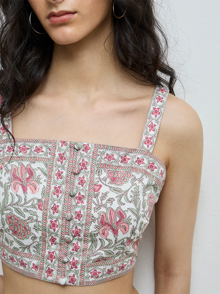 Bombay Paisley Multicolor Floral Cotton Crop Top - Image 3