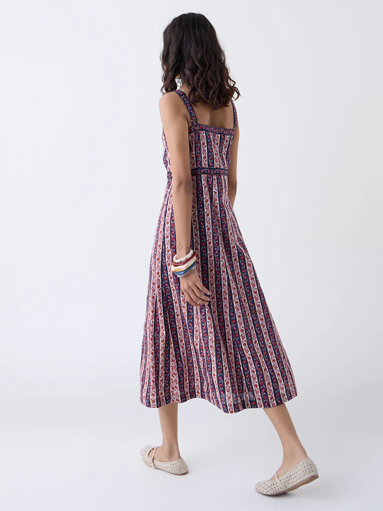 Bombay Paisley Multicolour Floral Cotton A-Line Dress - Image 4