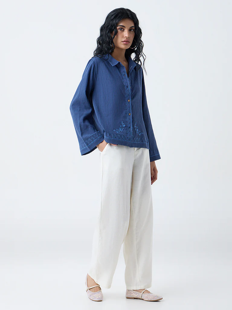 Bombay Paisley Navy Crinkle-Textured Shirt - Image 2