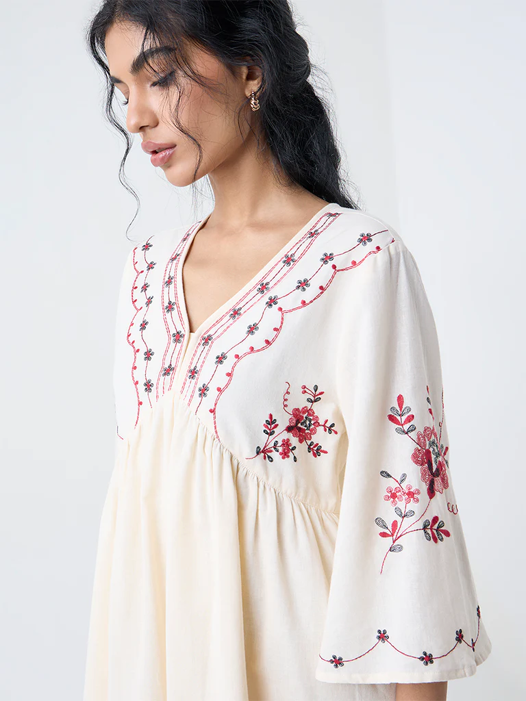 Bombay Paisley Off-White Cotton-Blend A-Line Dress - Image 3