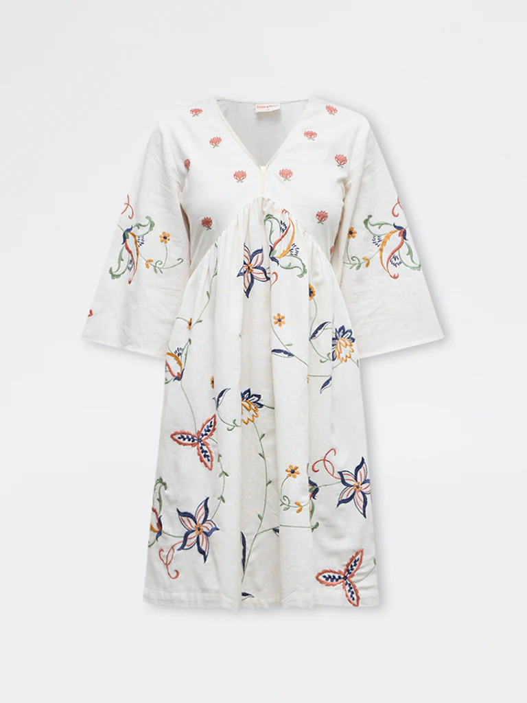 Bombay Paisley Off-White Cotton-Blend A-Line Dress - Image 5