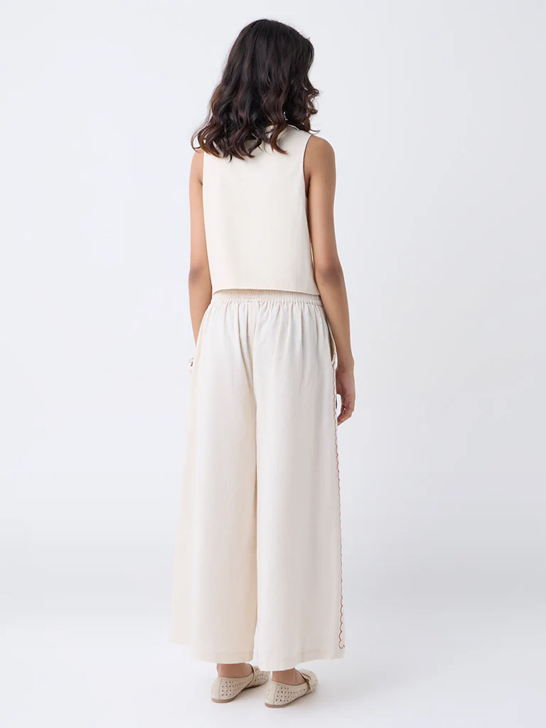 Bombay Paisley Off-White Cotton-Blend Waistcoat - Image 4
