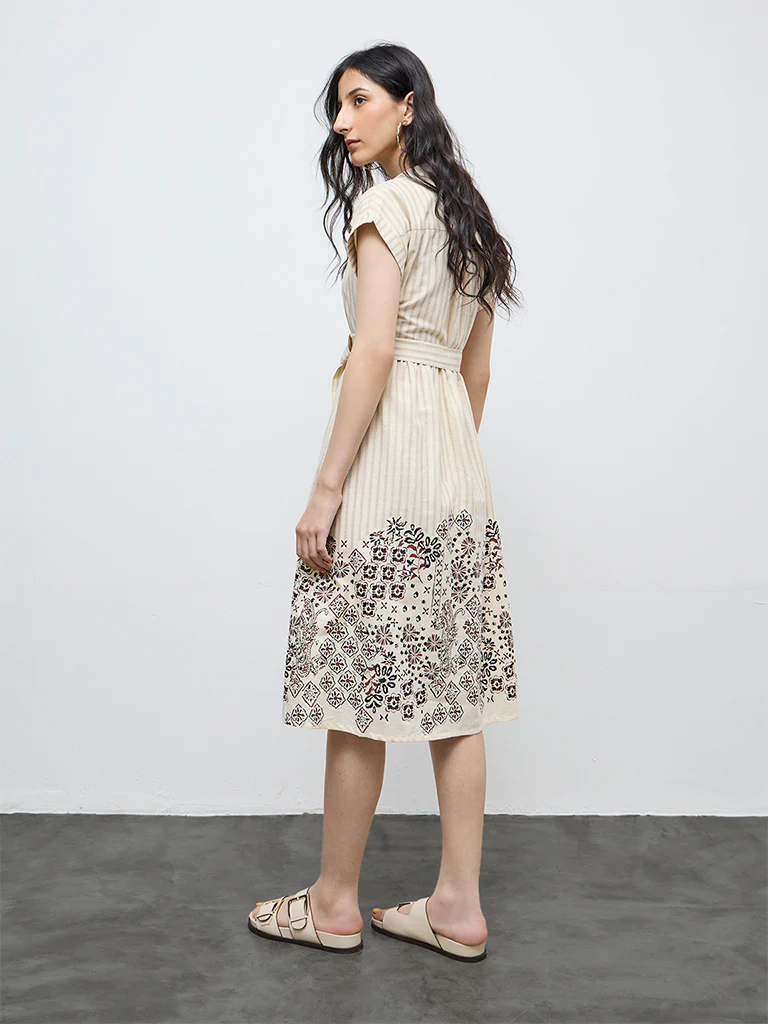 Bombay Paisley Off-White Cotton Shirt Dress with Belt - Image 4