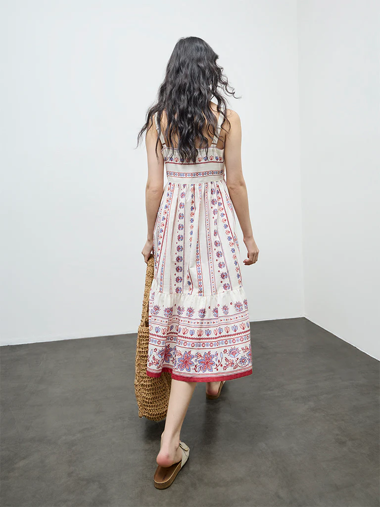 Bombay Paisley Off-White Embroidered Cotton A-Line Dress - Image 4