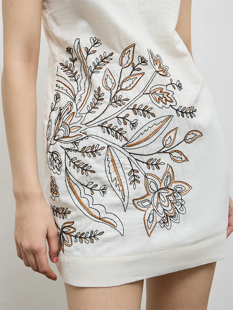 Bombay Paisley Off-White Embroidered Cotton Shift Dress - Image 3
