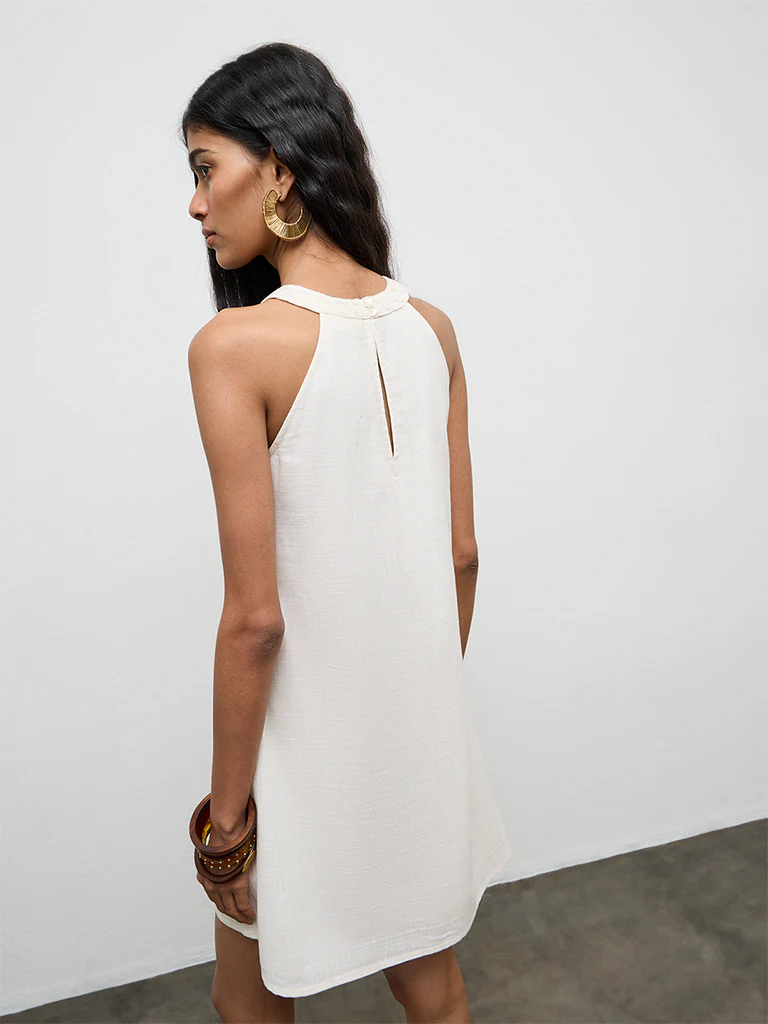 Bombay Paisley Off-White Embroidered Cotton Shift Dress - Image 4