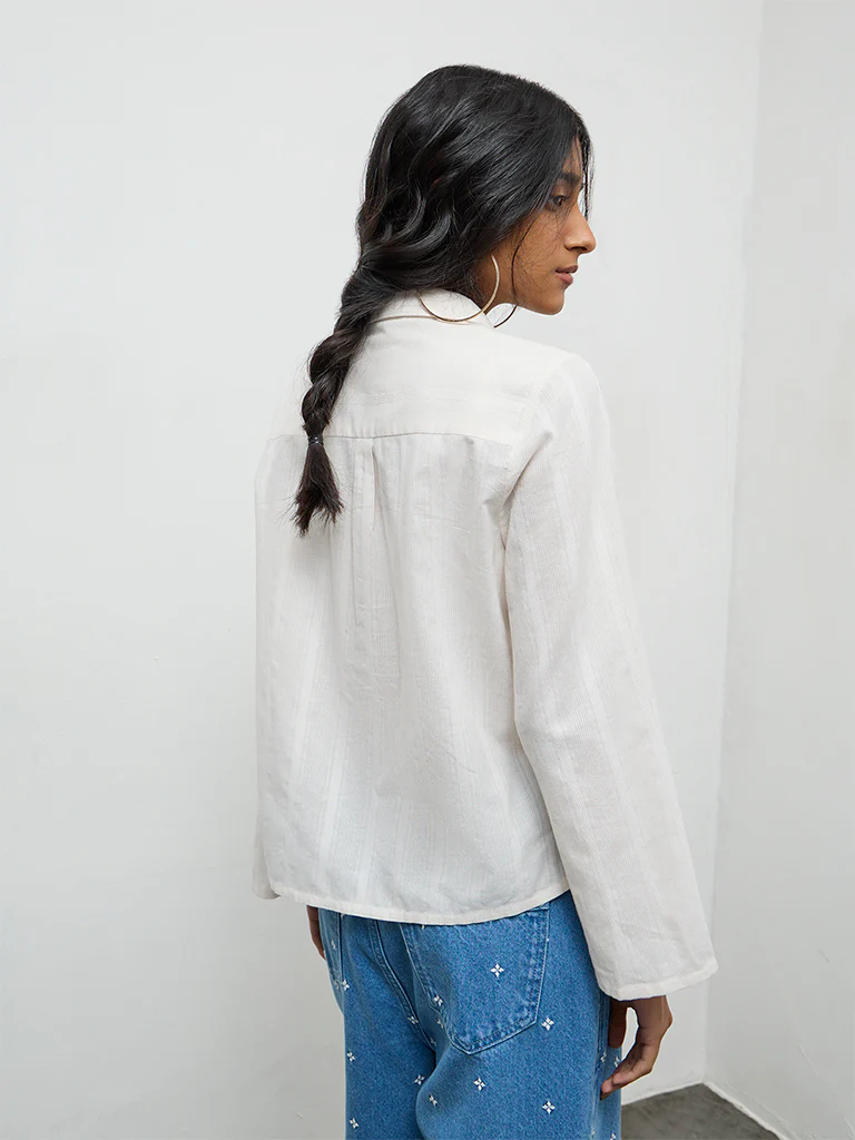 Bombay Paisley Off-White Embroidered Cotton Shirt - Image 4