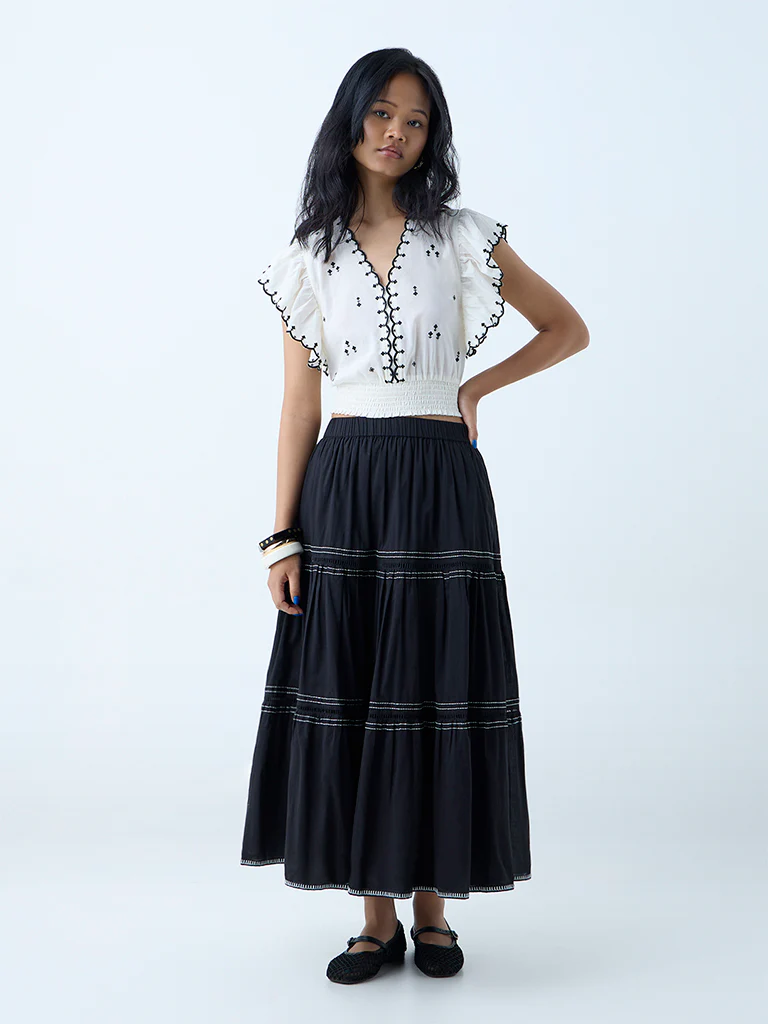 Bombay Paisley Off-White Embroidered Cotton Top - Image 2